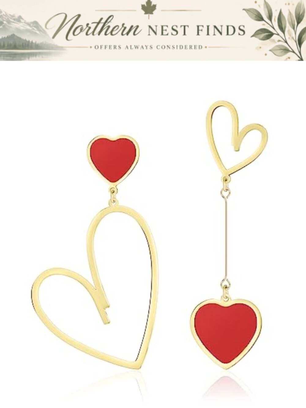 Titanium Stainless Steel 14k Gold Plated Heart Dangle Earrings